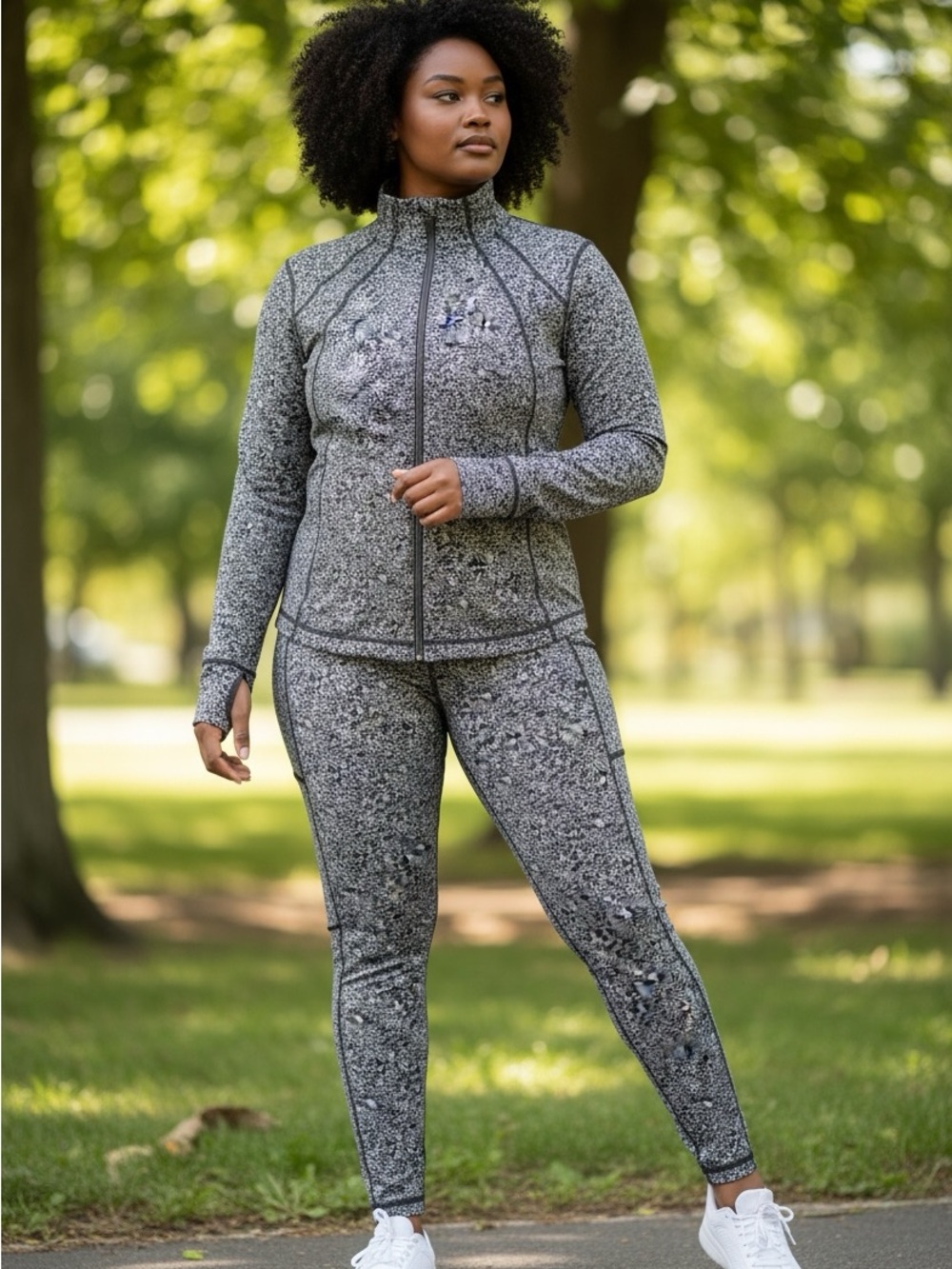 Women’s Gray Active Zip Jacket & Legging Set